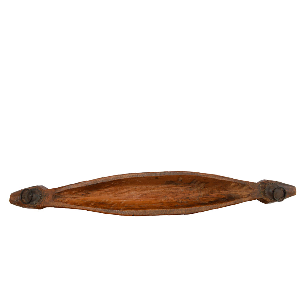 Aufwendiges antikes handgeschnitztes ovales dekoratives Tablett aus Holz