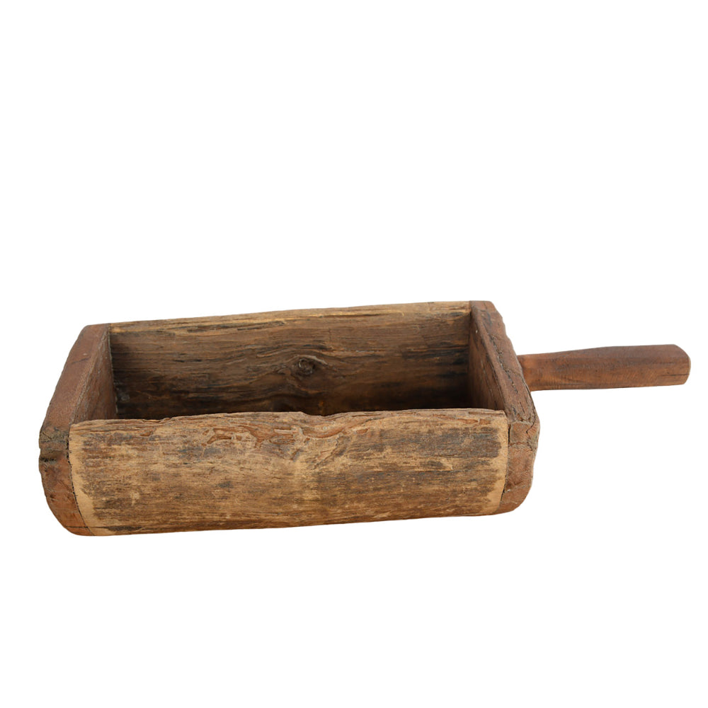 Authentischer antiker handgeschnitzter Holzbehälter mit Griff