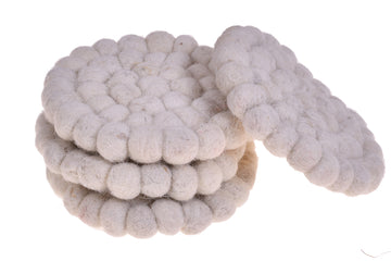 New Zealand Wool Ball Coasters White